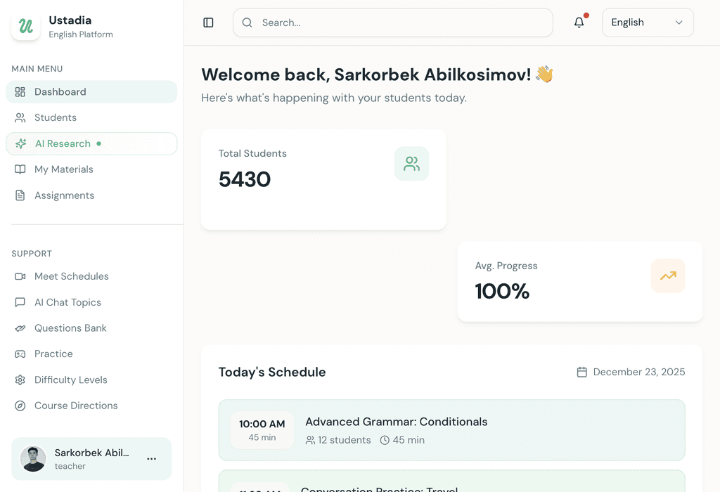 Ustadia teacher dashboard